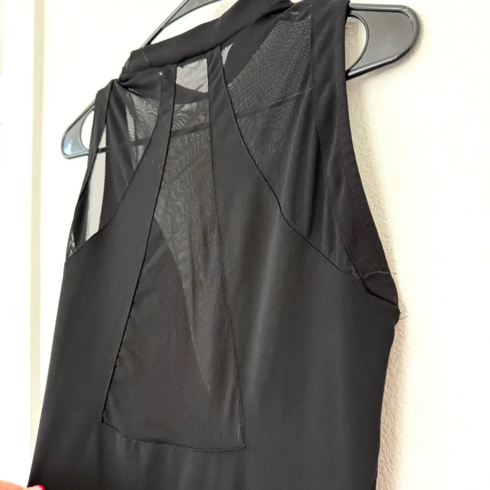 ZARA Mesh Panel Black Bodycon Dress Sleeveless Mock Neck Sheer Edgy Gothic L - Picture 4 of 6